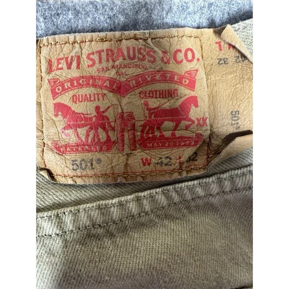 Levi's 501 Khaki Straight-Leg Men's Jeans W42 L32 Olive Tan Workwear Vintage
